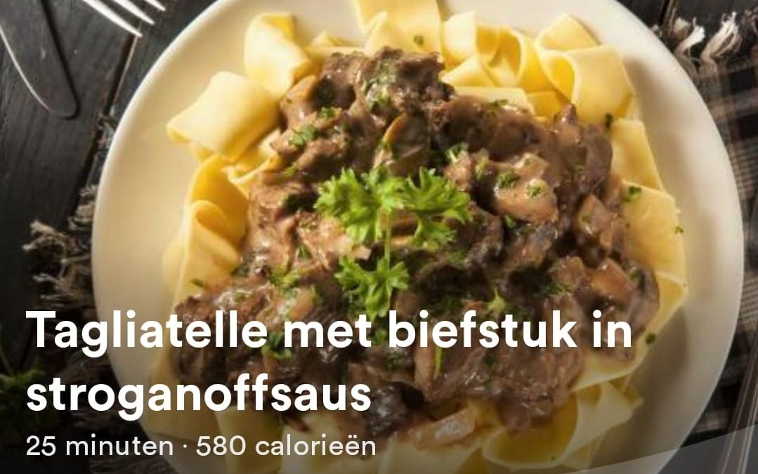 Tagliatelle met biefstuk in stroganoffsaus